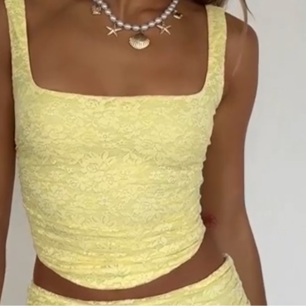 White Fox Boutique Yellow Ruched Sleeveless Crop Top